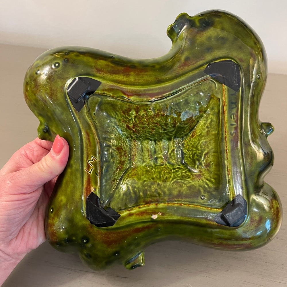 California Pottery Mid Century Modern Ceramic Ashtray Avocado Green Glaze - Picture 8 of 12